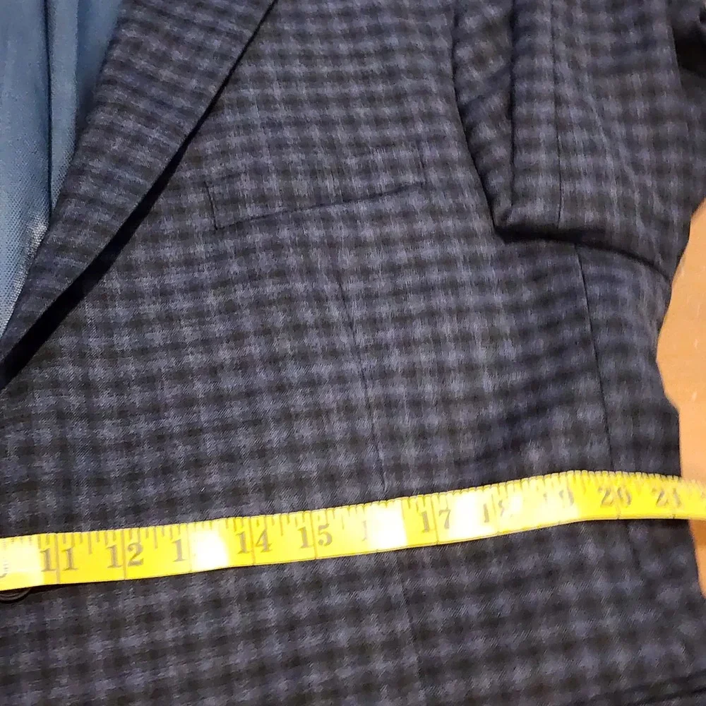 Kenneth Cole Awareness Slim Fit Wool Blazer Mens 46S Blue Check Preppy Office